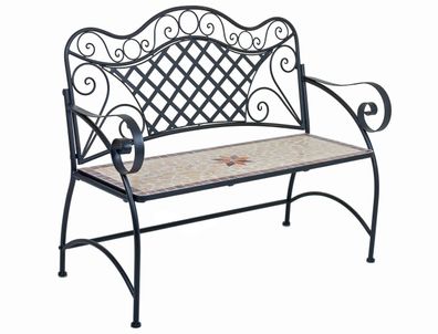 Gartenbank RANIA mit Mosaik 115cm Breit Eisen Braun Terrassenbank Wetterfest Sitzbank