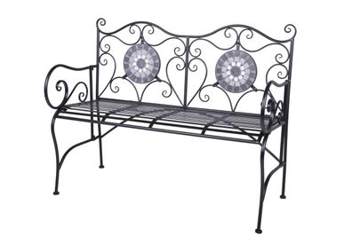 Gartenbank TINO 116cm Breit Stahl Schwarz Terrassenbank Wetterfest Sitzbank Outdoor