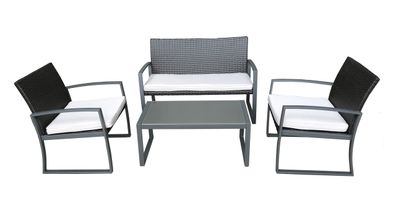Garten-Sitzgruppe ROM 4-tlg. Kunststoff Grau Gartenmöbel-Set Gartengarnitur