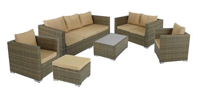 Garten-Sitzgruppe SEOUL 6-tlg. Kunststoff Cremebeige Gartenm?bel-Set Gartengarnitur