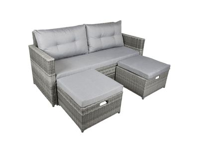 Gartensofa TRIER halbrund Kunststoff Schilfgrau Gartenmöbel Set Garten Loungeset