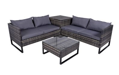 Gartenloungeset LINZ Kunststoff Schwarz mit Aufbewahrung Gartenmöbel Set Garten