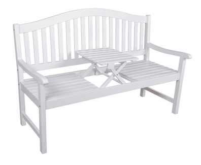 Gartenbank LUCCA hochklappbarer Tisch 150cm Breit Eukalyptus Wei?grau 150x63x105cm