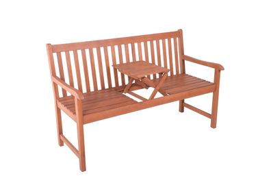 Gartenbank TURIN hochklappbarer Tisch 142cm Breit Eukalyptus Natur 65x142x89cm