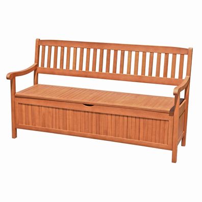 Gartenbank TALLIN 3-Sitzer mit Staufach 157cm Breit Eukalyptus Natur Terrassenbank