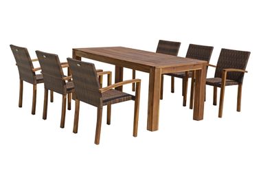 Garten-Sitzgruppe LONDON 7tlg. Kunststoffgeflecht Akazie Braun Gartenm?bel-Set