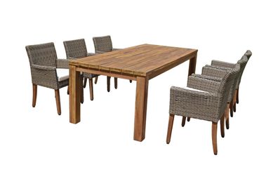 Garten-Sitzgruppe DALLAS 7-tlg Akazie Pfeffergrau Gartenm?bel-Set Gartengarnitur