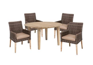 Garten-Sitzgruppe LUGANO Akazie Dunkelbraun Tisch rund Gartenm?bel-Set Gartengarnitur