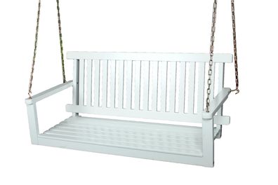 Garten-H?ngebank AMELIE 130cm Breit Eukalyptus Wei? H?ngebank Garten Wetterfest
