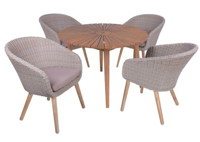 Garten-Sitzgruppe ELVIRA 5-tlg. Akazie Beige Gartenm?bel-Set Gartengarnitur