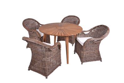Garten-Sitzgruppe ELODIE 5-tlg. Rattan Akazie Braun Gartenm?bel-Set Gartengarnitur