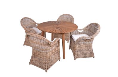 Garten-Sitzgruppe ELODIE 5-tlg. Rattan Akazie Braungrau Gartenm?bel-Set