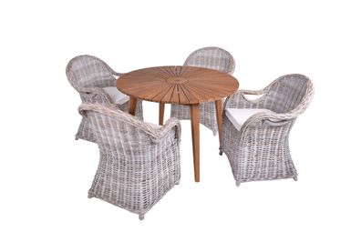Garten-Sitzgruppe ELODIE 5-tlg. Rattan Akazie Grau Gartenm?bel-Set Gartengarnitur