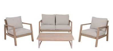 Gartenloungeset LUCILE 4-tlg. inkl. Kissen Eukalyptus Weißbraun Gartenmöbel Set