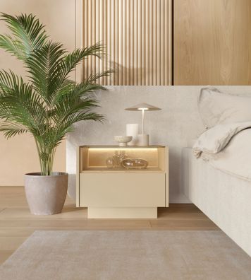 Nachttisch 53x43 cm HIRO G Nachtkonsole Kakao/Eiche Cremona Beige LED