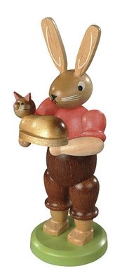 Osterfigur Hase mit Katze farbig lassiert klein Höhe 11cm NEU Osterdeko