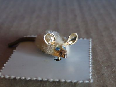 Anstecknadel Brosche Maus blaue Augen goldfarben ca. 2,4 cm