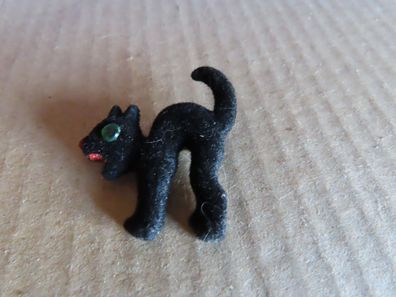 Anstecknadel Brosche Katze schwarz Buckel Flausch auf Kunststoff ca. 3,7cm