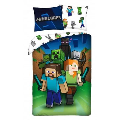 Minecraft Bettwäsche Set aus Baumwolle Bettdeckenbezug 140 × 200 cm mit 70 × 90