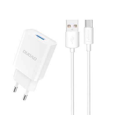 Dudao A4EU Netzladegerät USB-A 2.1A - Weiß + USB-A auf USB-C Kabel