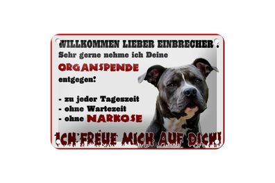 Blechschild Hinweis Willkommen lieber Einbrecher - Ich freu mich 18x12cm weiß gewölbt