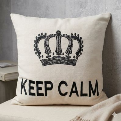 Besticktes Kissen Dekokissen bestickt 42x42cm inkl. Füllung KEEP CALM Sofakissens