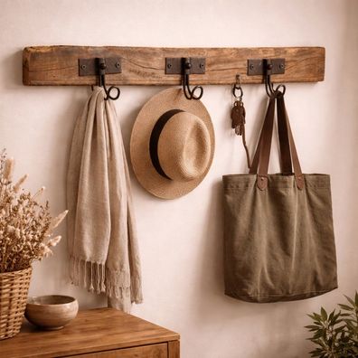 Massive Garderobe Vecchio 60cm natural recyceltes Holz Hakenleiste