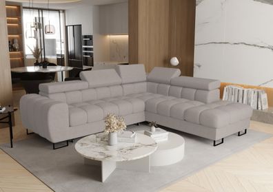 Ecksofa Schlafsofa Bastien MAX in Stoff Primo Graubeige Ottomane Rechts
