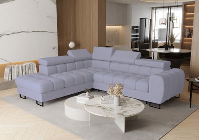 Ecksofa Schlafsofa Bastien MAX in Stoff Primo Blaugrau Ottomane Links
