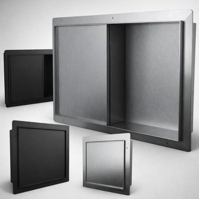 HAGO® Wandnische Duschnische Duschregal Edelstahl Tür befliesbar Silber Schwarz