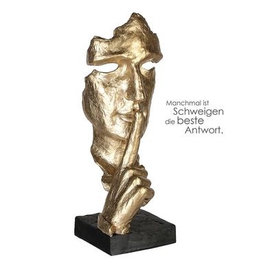 Casablanca Skulptur "Silence" Poly . goldfarbenes Gesicht und Hand schwarze Basis