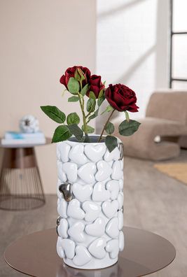 Gilde Vase, zylindrisch, "Hearts", Herzmotiv, Keramik, weiß, VE 1, H. 31.5 cm, D