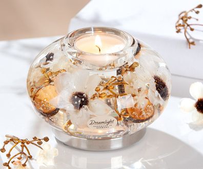 Gilde Dreamlight, Teelichtleuchter, Contessa, "Light Blossom", Glas, beige, VE 4,