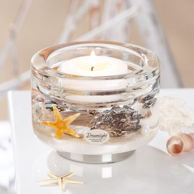 Gilde Dreamlight, Teelichtleuchter, Elora, "Beachhouse", Glas, beige, VE 4, H