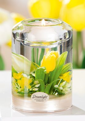 Gilde Dreamlight, Teelichtleuchter, Candela Classic, "Tulip Yellow & White", Glas,