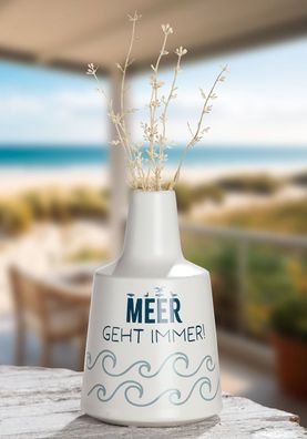 Gilde Halsvase, konisch, "Meer geht immer!", Möwenmotiv, Spruch, Wellenmotiv,