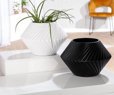 Gilde Vase, rund, "Rillos", Keramik, schwarz, weiß, VE 2, 2fach sortiert, H. 20