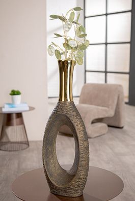 Gilde Bodenvase, "Faro", Keramik, anthrazitfarben, goldfarben, VE 2, L. 8.5 cm,