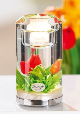 Gilde Dreamlight, Teelichtleuchter (LED), Candela Classic, "Tulip Red & Orange ",