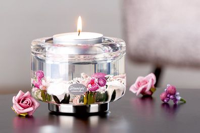 Gilde Dreamlight, Teelichtleuchter, Elora, Little Rose , Glas, pink, VE 4, H. 9