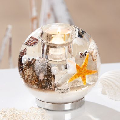 Gilde Dreamlight, Teelichtleuchter (LED), Mercur Maxi, "Beachhouse", Muschelmotiv,