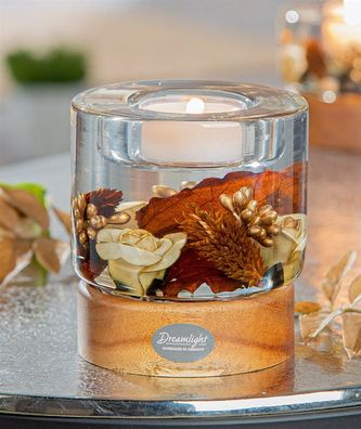 Gilde Dreamlight, Teelichtleuchter, Colum Classic auf Holzbase, Elegance , Holz,