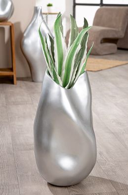 Gilde Bodenvase, organisch, "Jolie", Kunstharz, silberfarben, VE 1, L. 27 cm, B