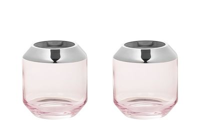 Fink SMILLA 2er Set, Teelichthalter, Vase, Glas, Silberfolie, glatt, silberfarben,