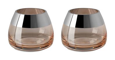 Fink BELLA 2er Set, Teelichthalter, Glas, glatt, silberfarben, sand, L. 11 cm, B