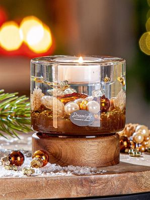 Gilde Dreamlight, Teelichtleuchter, Colum Classic auf Holzbase, Cozy Night ,