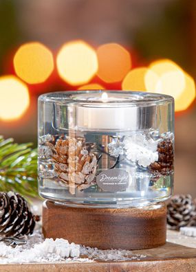 Gilde Dreamlight, Teelichtleuchter, Colum Classic auf Holzbase, Winter Story ,
