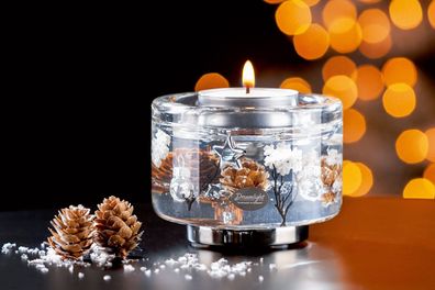 Gilde Dreamlight, Teelichtleuchter, Elora, Winter Story , Glas, braun, VE 4, H
