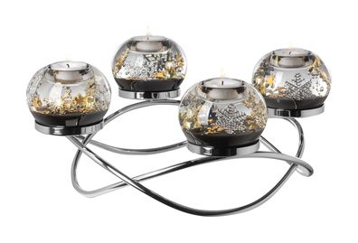 Fink SMILLA 2er Set, Teelichthalter, Vase, Glas, Silberfolie, glatt, grün, silberf
