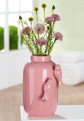 Gilde Vase, "Apus", Vogelmotiv, Keramik, rosa, VE 2, B. 17.5 cm, H. 25 cm, D. 15
